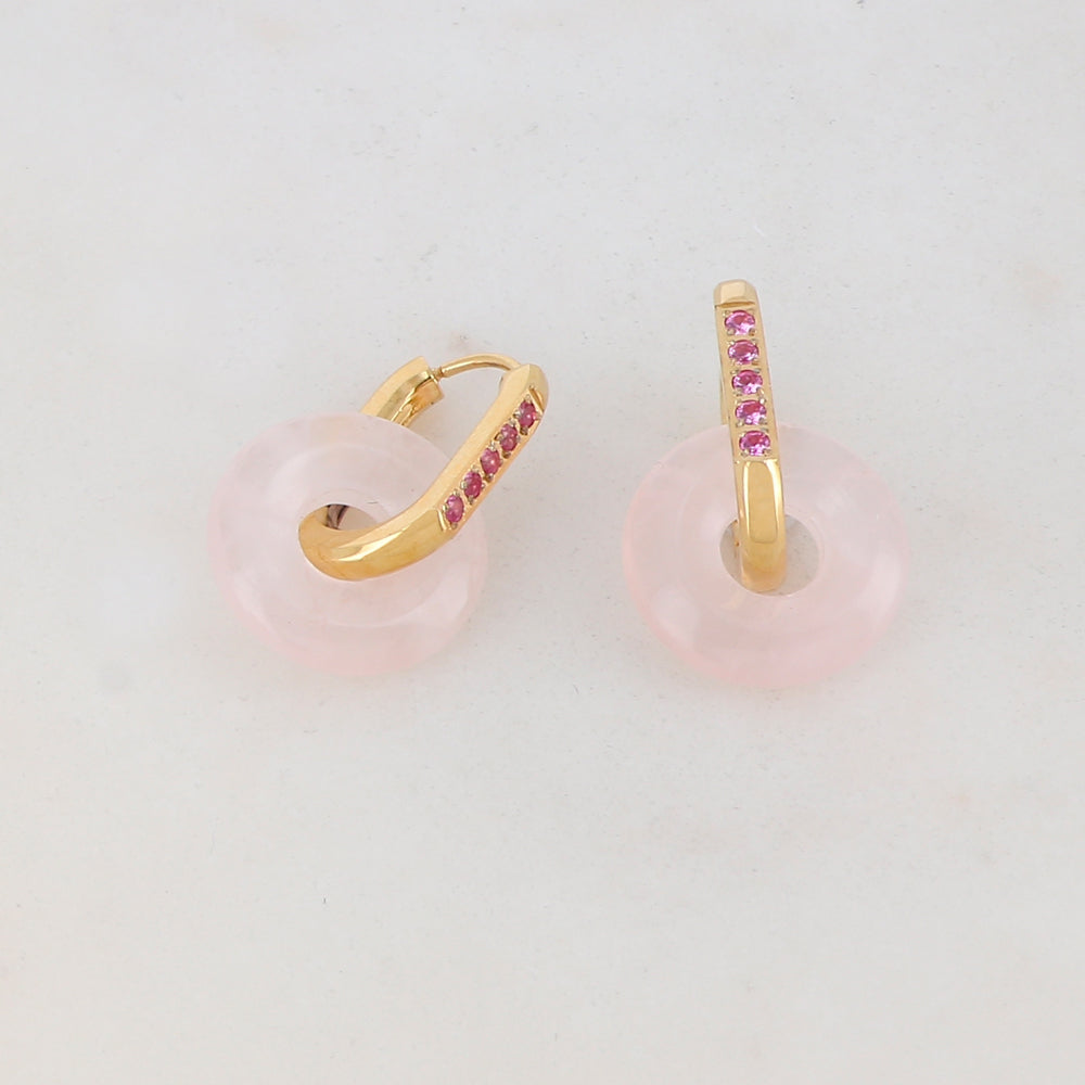 Créoles avec strass et pierre naturelle 1,3 x 2,8 cm