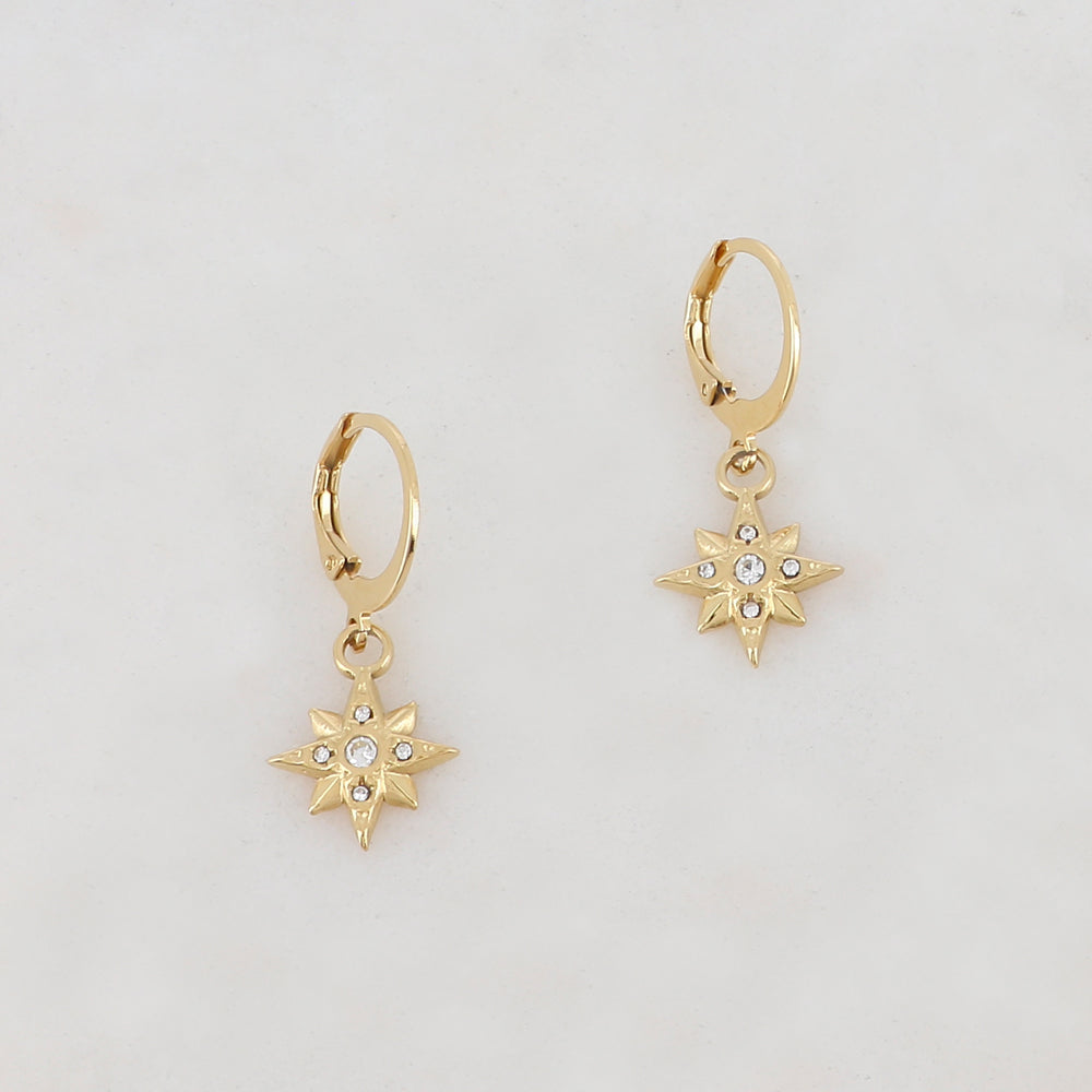 Créoles pendantes étoiles et strass 1,2 x 2,2 CM