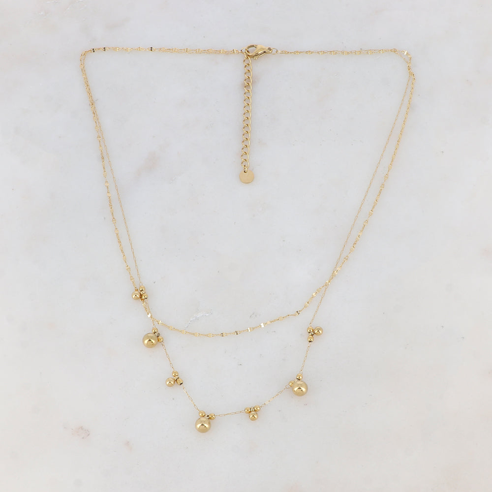 Collier doré double rangs composé de multi-boules 40/43+5 cm