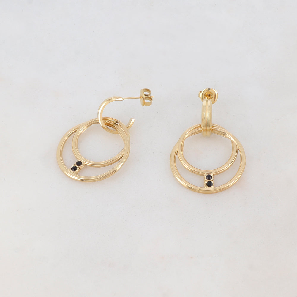 Créoles à puce avec anneaux et strass 2 cm x 3,4 cm