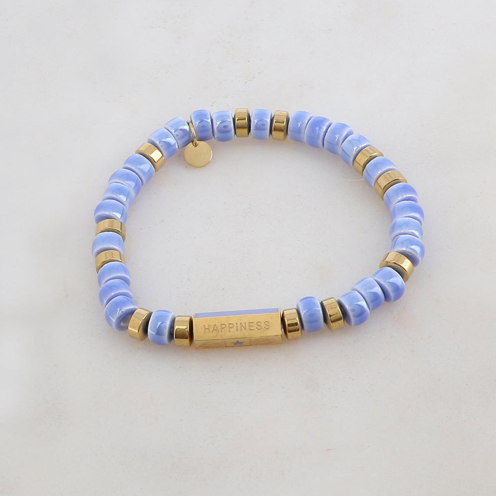 Bracelet élastique avec céramique, pièce géométrique en 5 faces