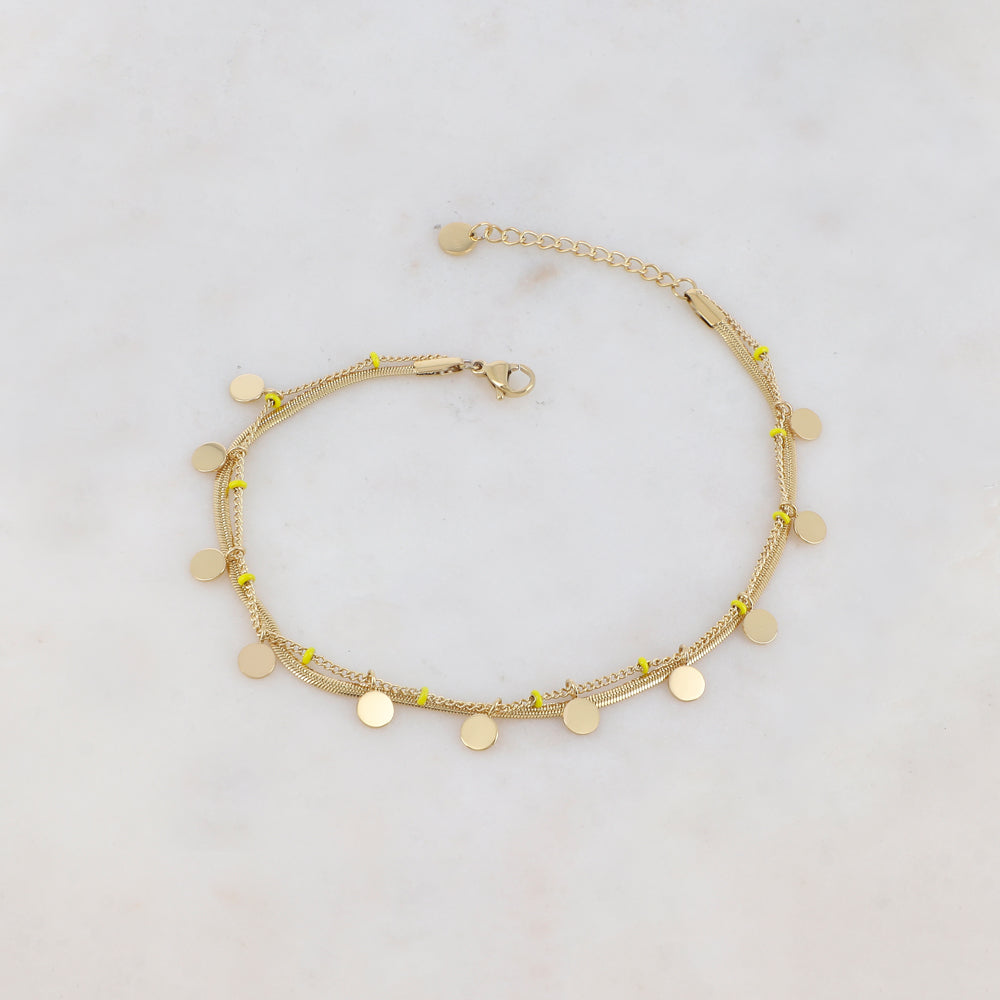Chaîne de cheville avec maille miroir, pampilles rondes, petites rondelles émaillées (22+3CM)