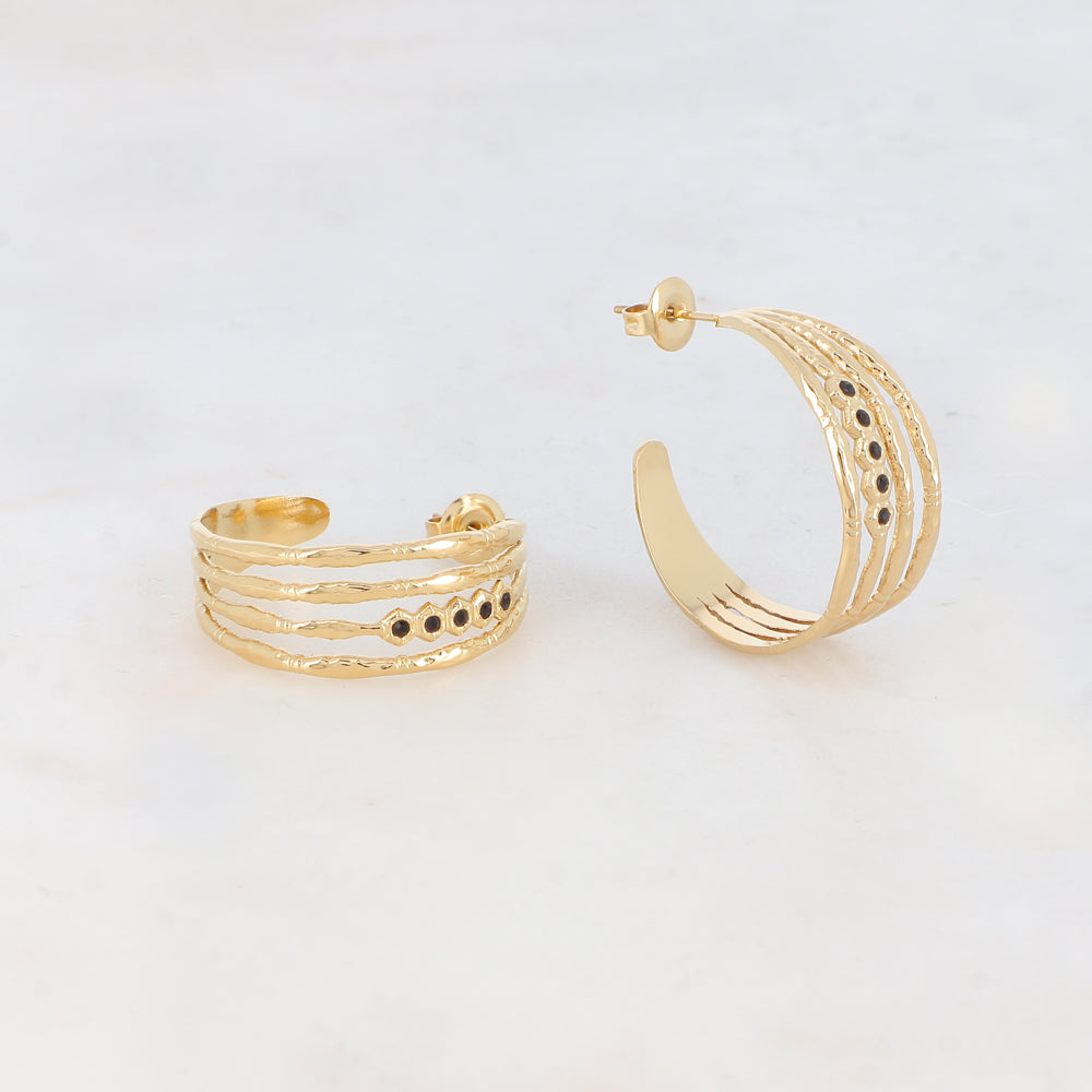 Créoles à puce 4 rangs avec 5 strass (2.8CM)