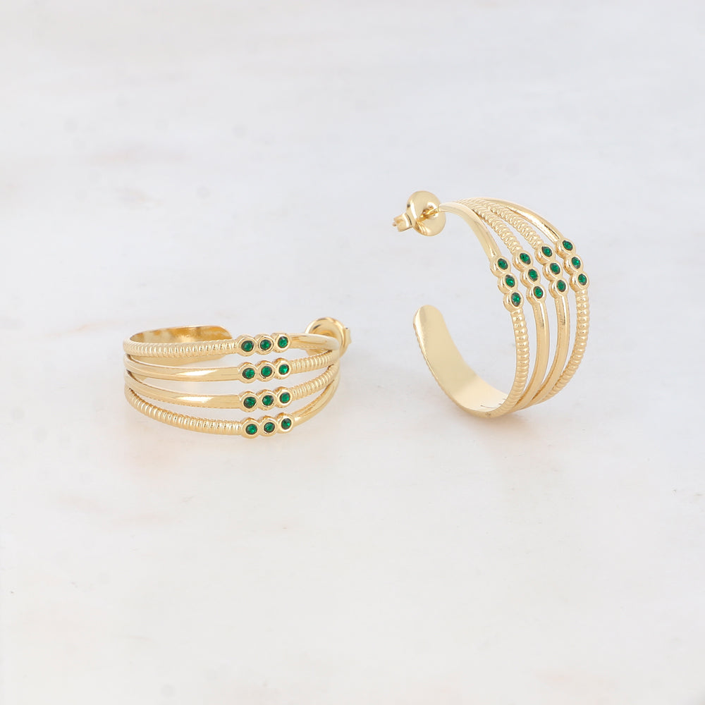 Créoles à puce 4 rangs avec 12 strass (2.8CM)