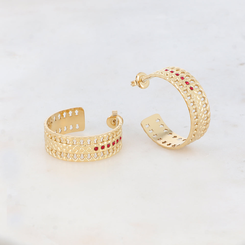 Créoles à puce en forme graphique et géométrique avec 6 strass (2.8 CM)