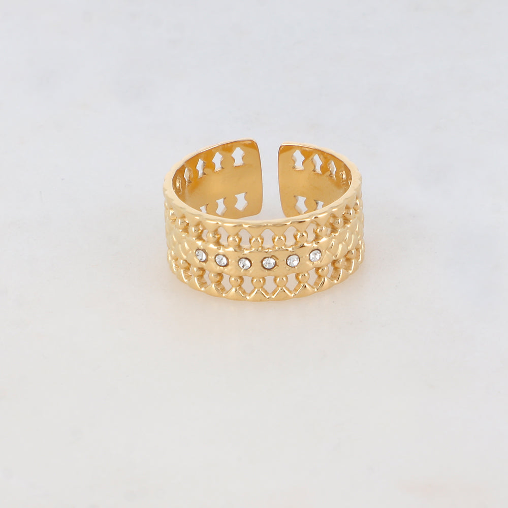 Bague en forme graphique et géométrique avec 6 strass - Blanc