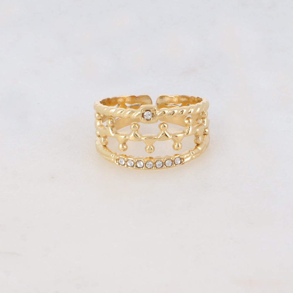 Bague en forme graphique avec 8 strass - Blanc