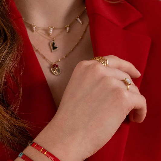 Bague fine ovale avec pierre naturelle - Nacre