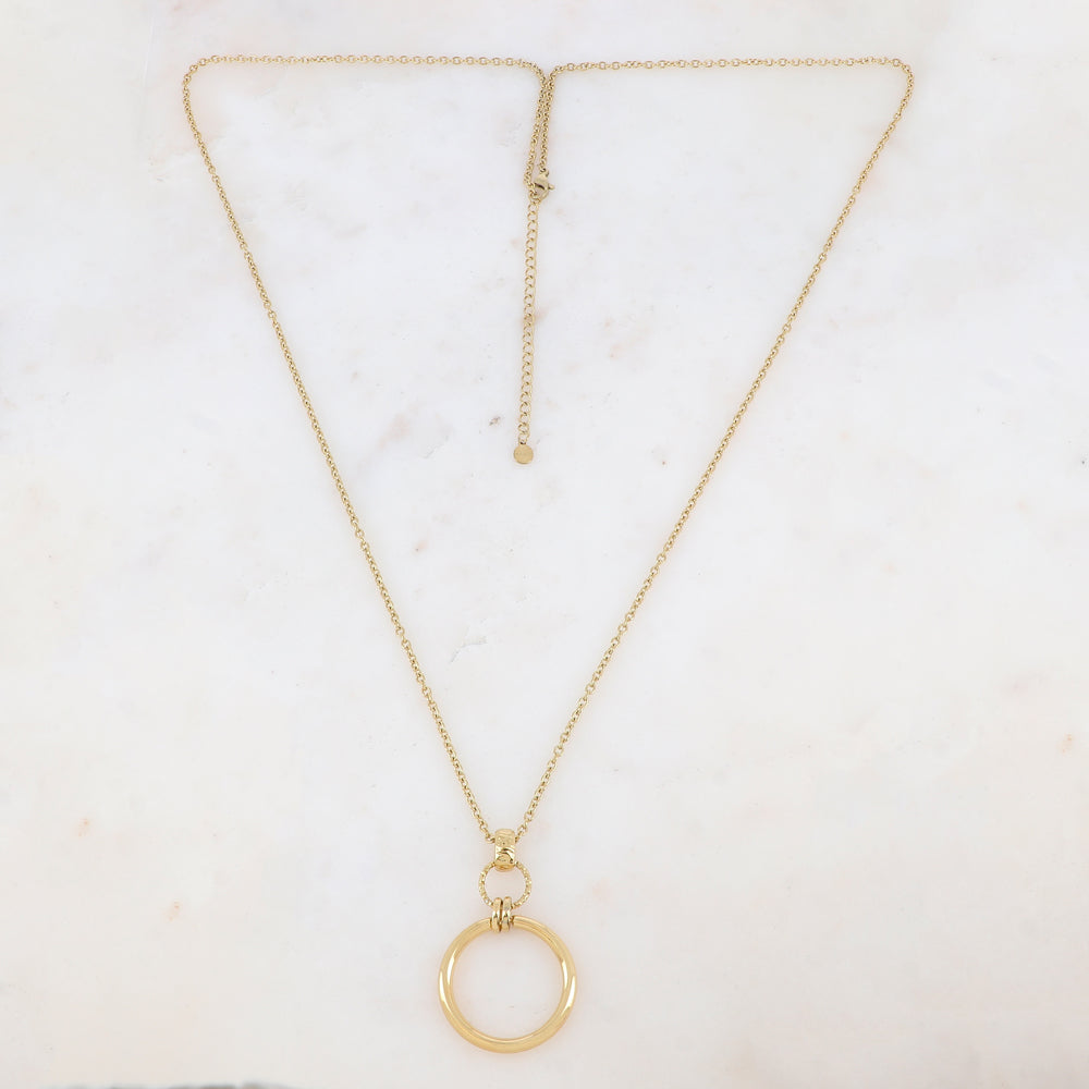 Sautoir doré avec un pendentif anneau lisse 80+7 cm