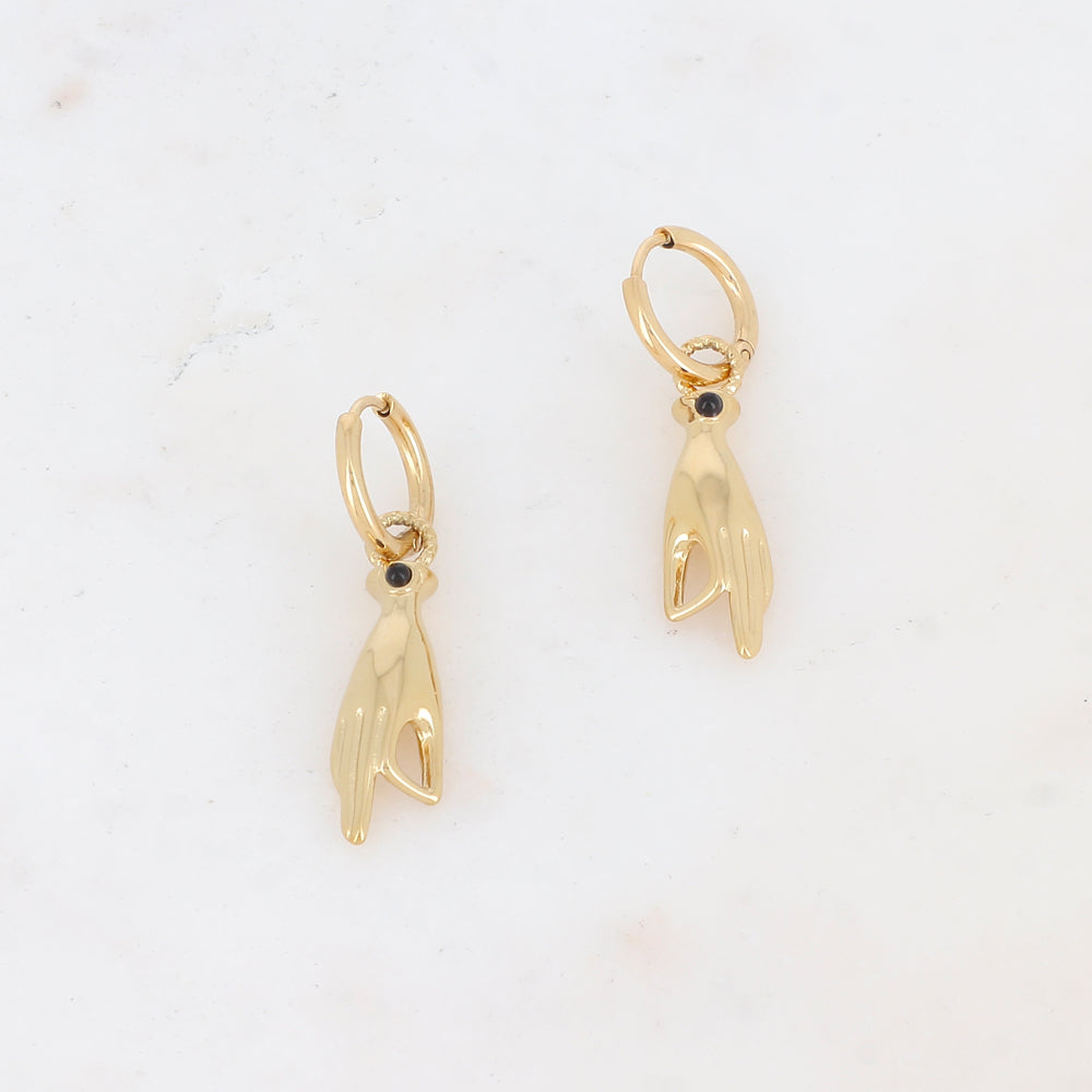 Créoles pendantes avec mains - Pierre naturelle 0,9 x 4,1 cm.