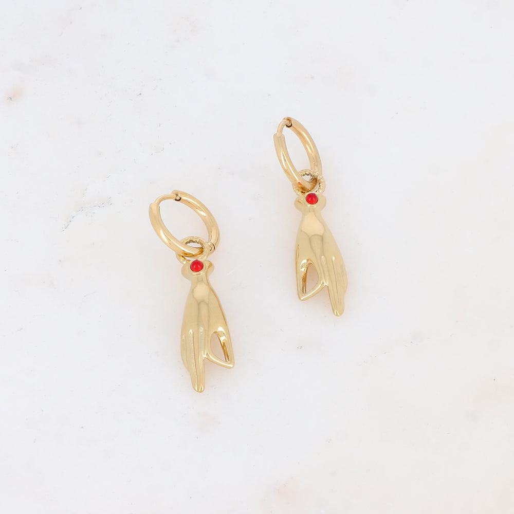Créoles pendantes avec mains - Pierre naturelle 0,9 x 4,1 cm.