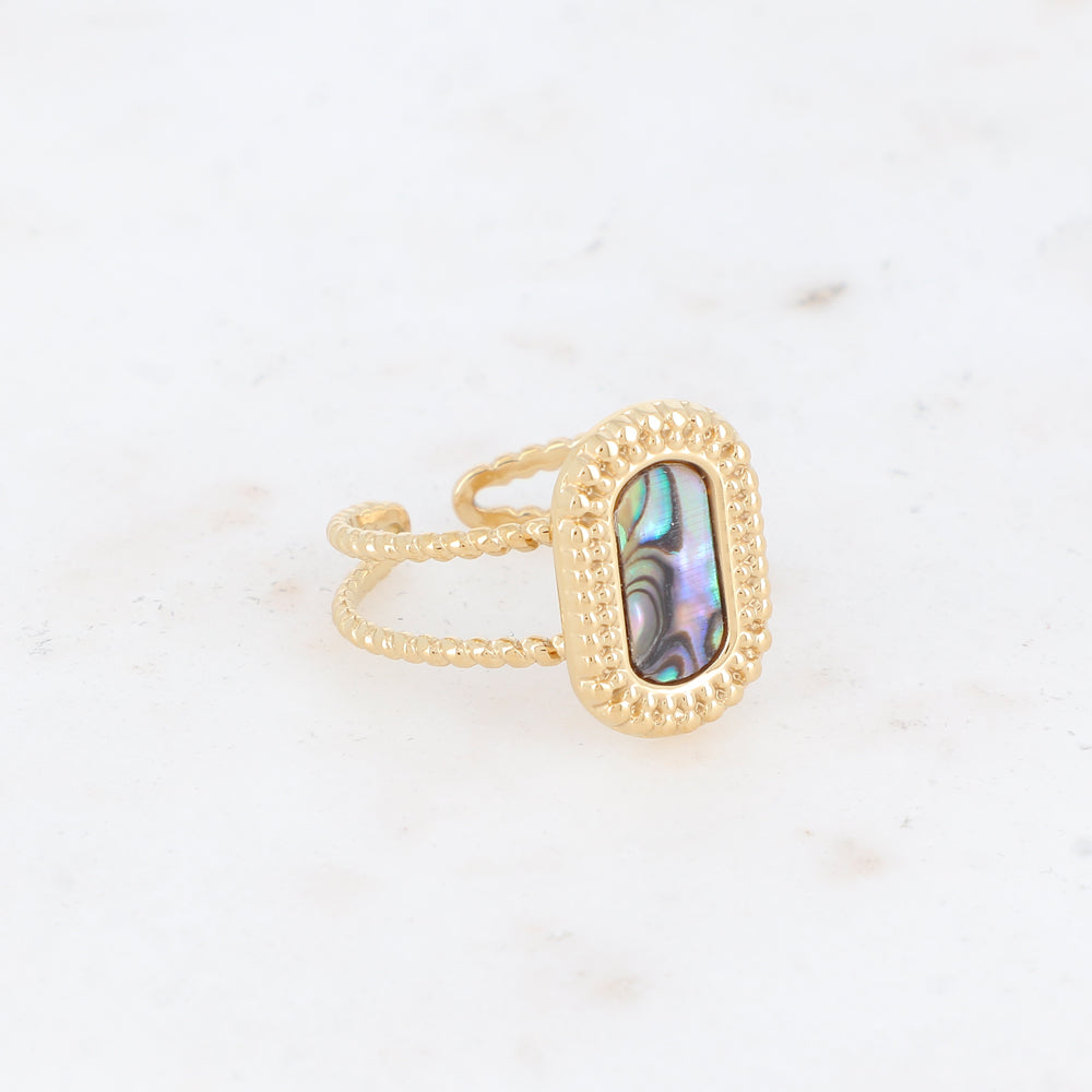 Bague 2 rangs avec nacre, feuille de nacre véritable - Nacre abalone