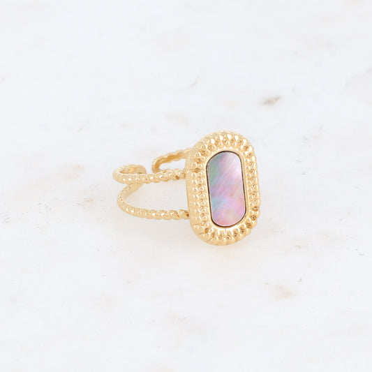 Bague 2 rangs avec nacre, feuille de nacre véritable - Nacre grise