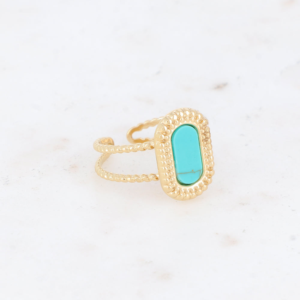 Bague 2 rangs avec pierre naturelle - Howlite turquoise