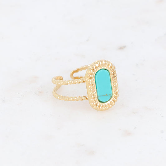 Bague 2 rangs avec pierre naturelle - Howlite turquoise