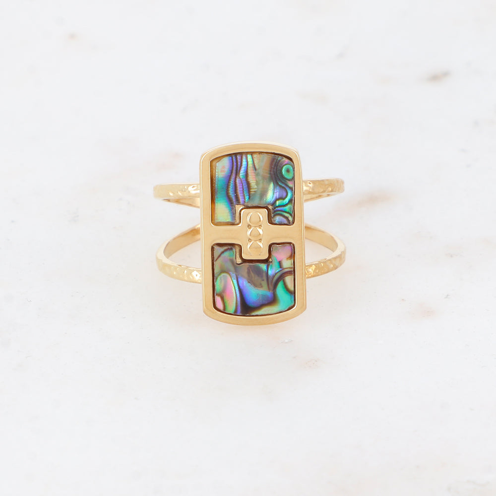 Bague 2 rangs avec nacre, feuille de nacre véritable - Nacre abalone
