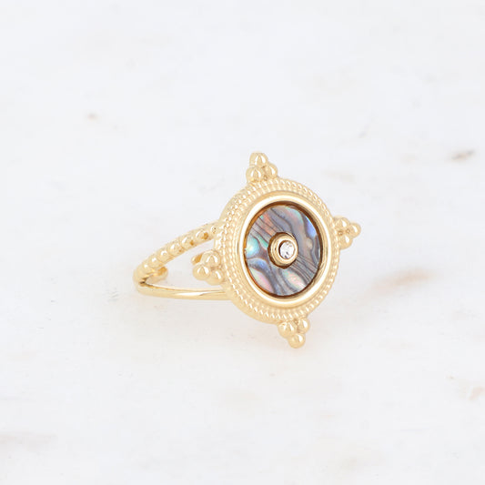 Bague 2 rangs avec nacre, feuille de nacre véritable - Nacre abalone