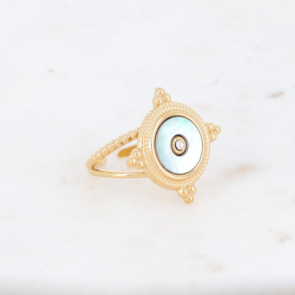 Bague 2 rangs avec nacre, feuille de nacre véritable - Nacre grise