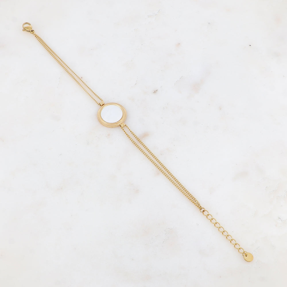 Bracelet double rangs avec pampille ronde, nacre