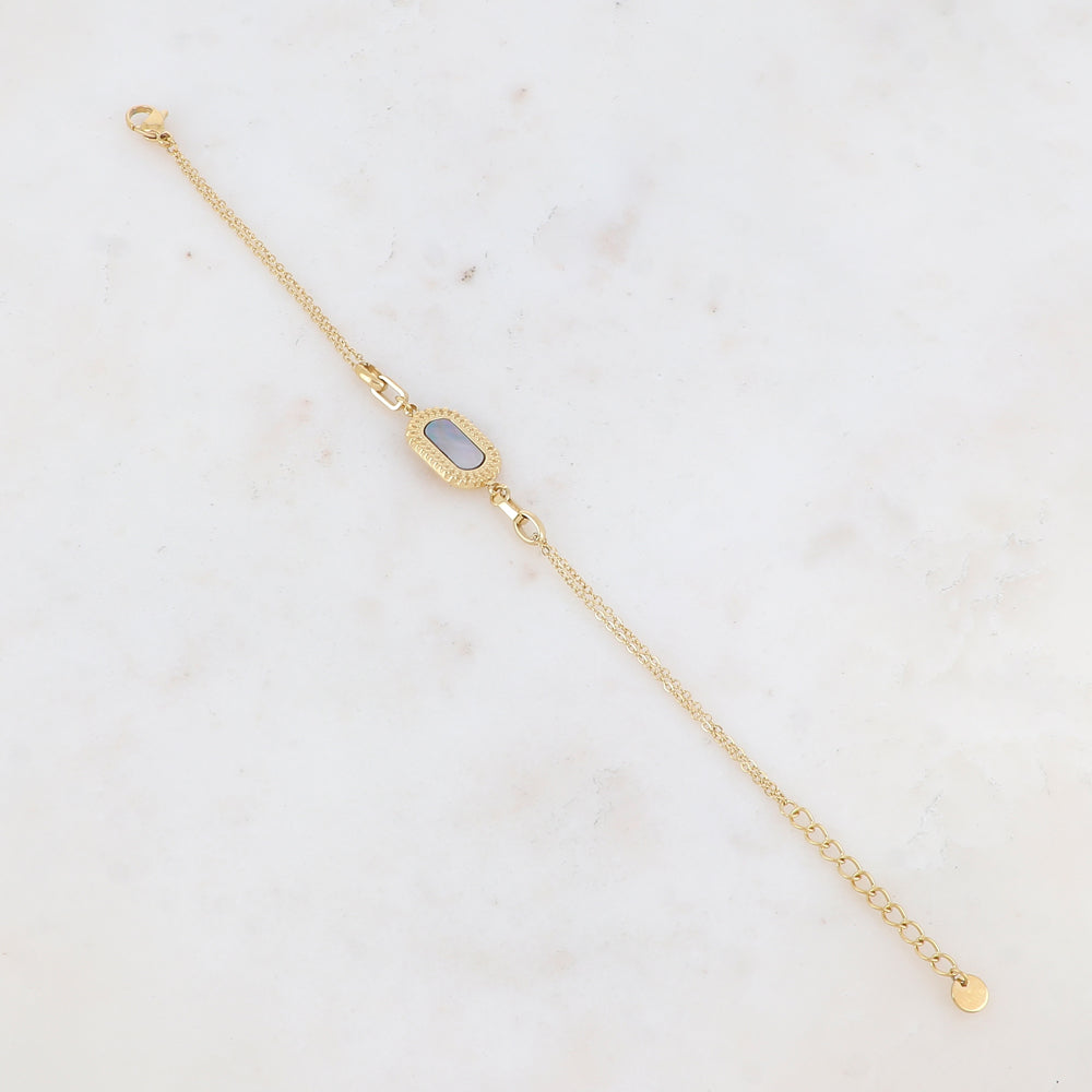 Bracelet double rangs avec pampille ovale, nacre