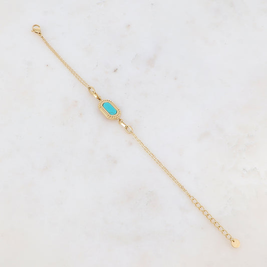Bracelet double rangs avec pampille ovale, pierre naturelle