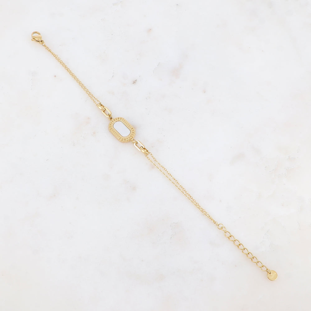 Bracelet double rangs avec pampille ovale, nacre