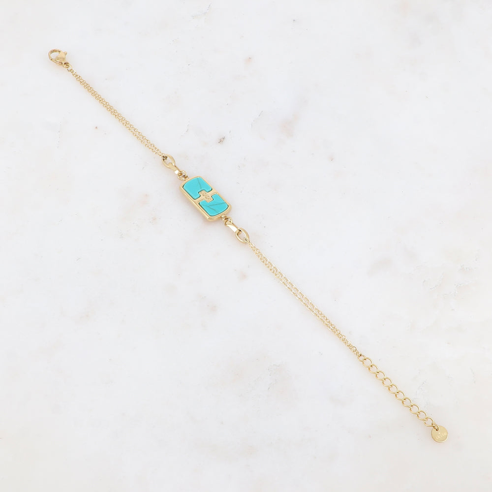 Bracelet double rangs avec pampille rectangulaire, pierre naturelle
