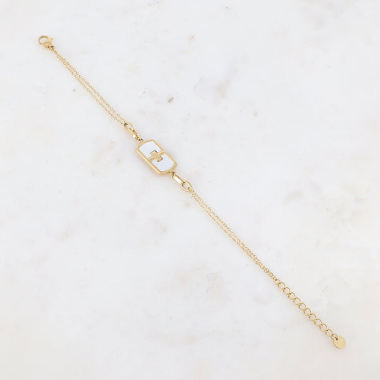 Bracelet double rangs avec pampille rectangulaire, nacre