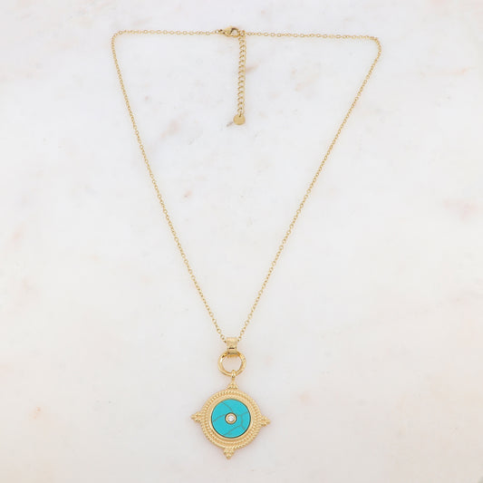 Collier avec pampille ronde et howlite turquoise 45+5 cm