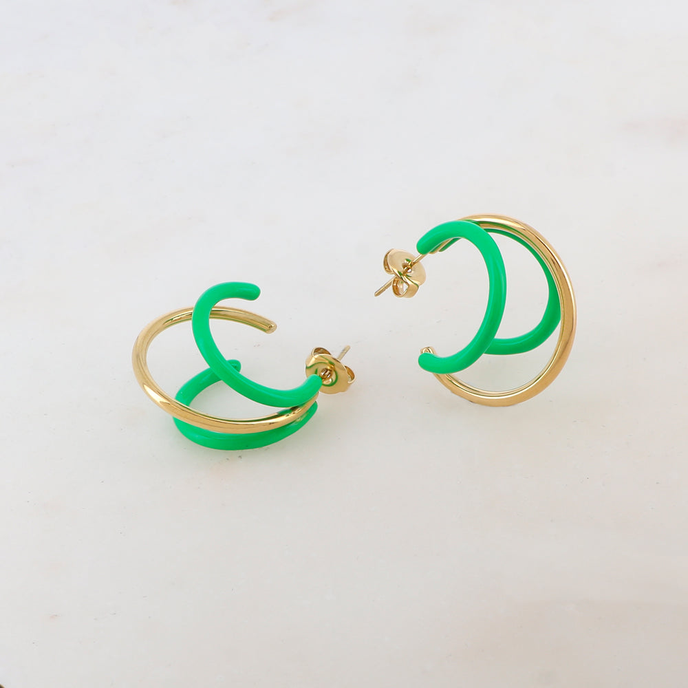 Créoles à puce triple rangs émaillées 2,4 cm.