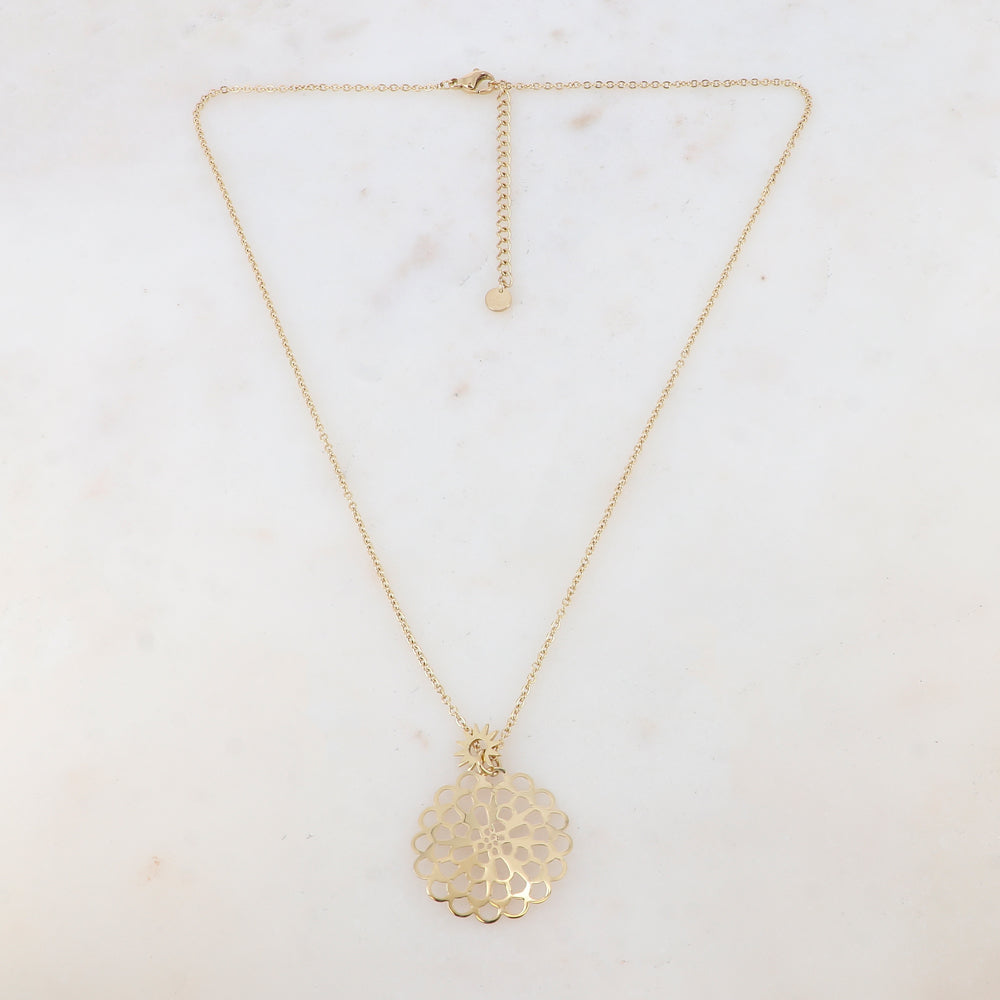 Collier avec pendentif rosace et pampilles soleil (45+5CM)