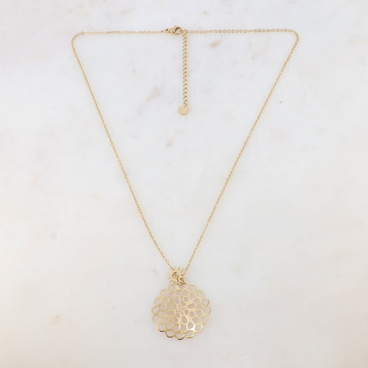Collier avec pendentif rosace et pampilles soleil (45+5CM)