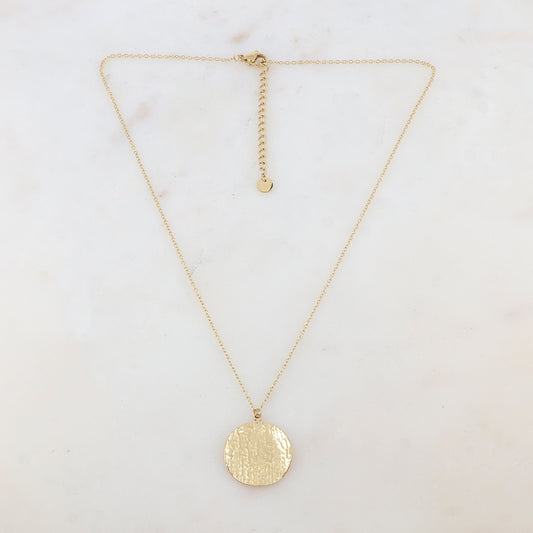 Collier avec pendentif rond style ondulé, effet martelé (40+5CM)