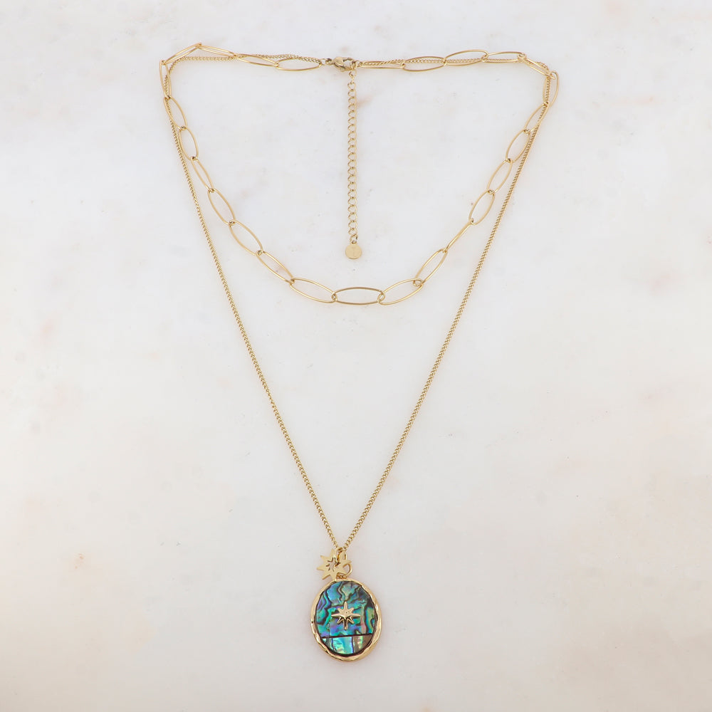 Collier 2 rangs avec nacre et étoile (39/50+7CM)
