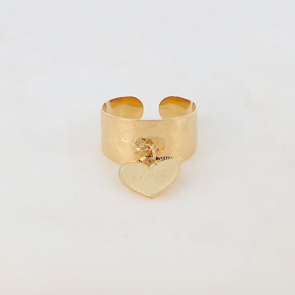 Bague à pampille coeur avec mot gravé "LOVE"