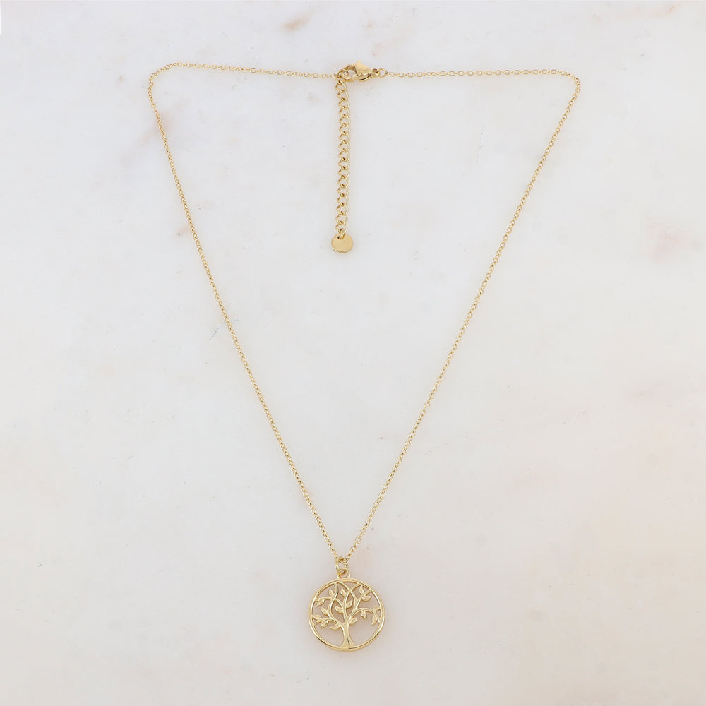 Collier avec pendentif rond ajouré arbre (40+5CM)