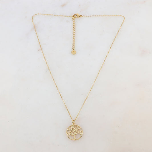 Collier avec pendentif rond ajouré arbre (40+5CM)