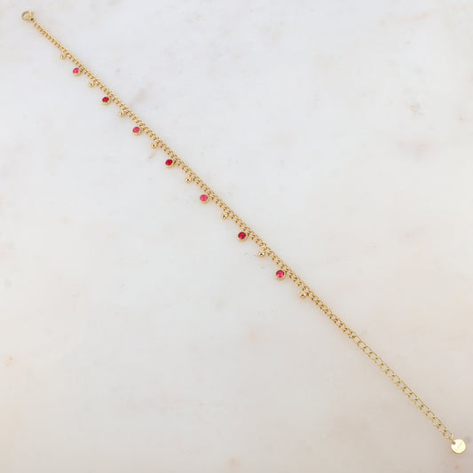 Chaîne de cheville avec petites boules et strass (23+5CM)