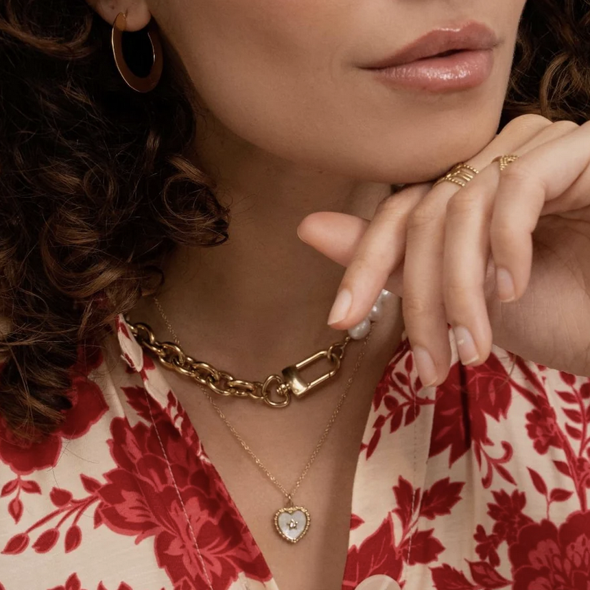 Collier doré avec cœur nacré et étoile 40+5 cm