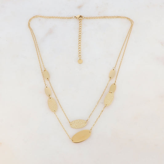 Collier 2 rangs avec 5 pièces ovales lisses et 3 pièces ovales martelées (40/42+5CM)