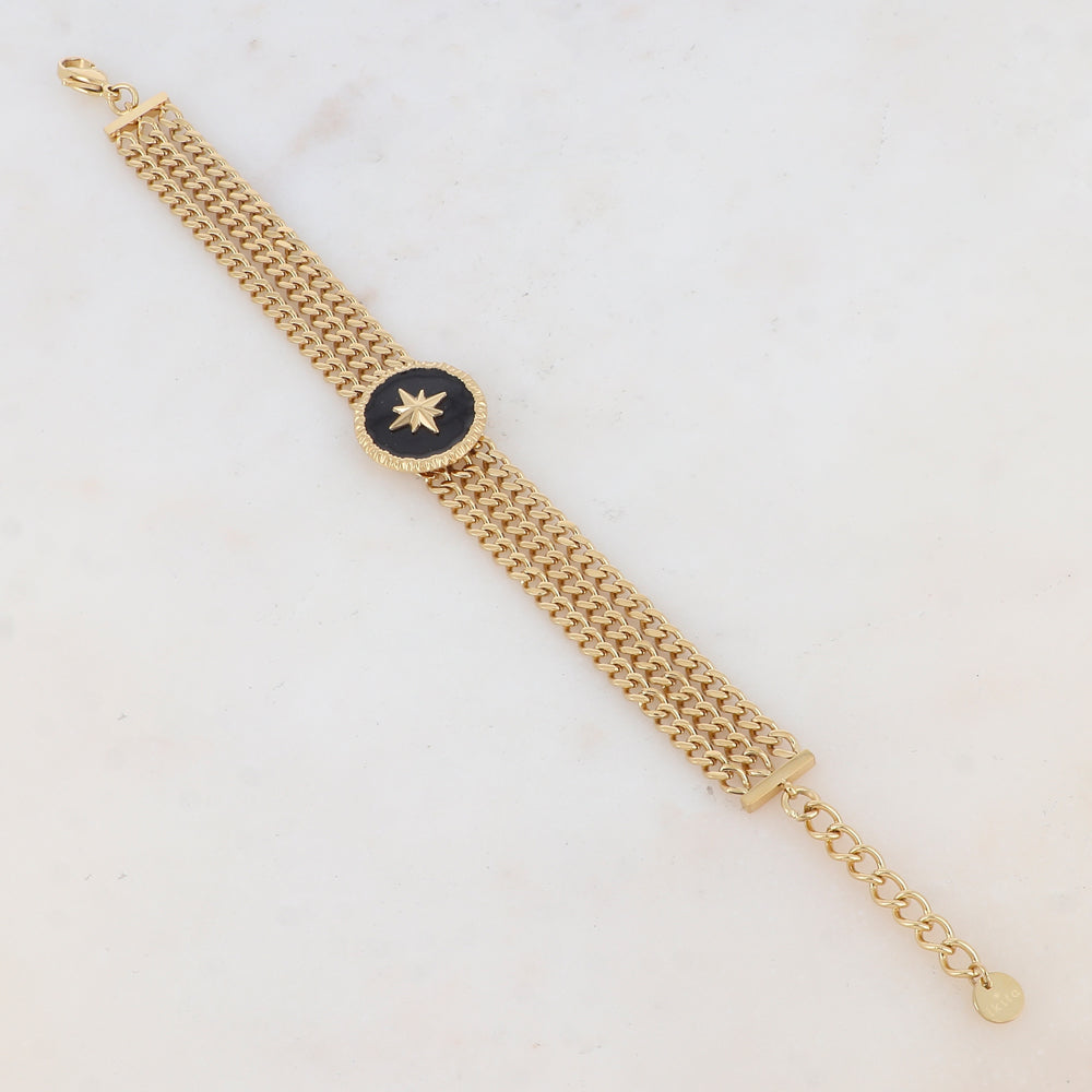 Bracelet en maille trois rangs avec pièce ronde émaillée, étoile