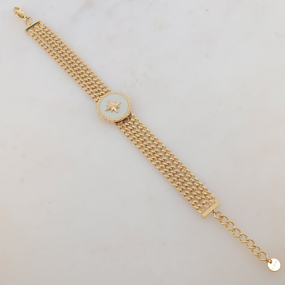 Bracelet en maille trois rangs avec pièce ronde émaillée, étoile