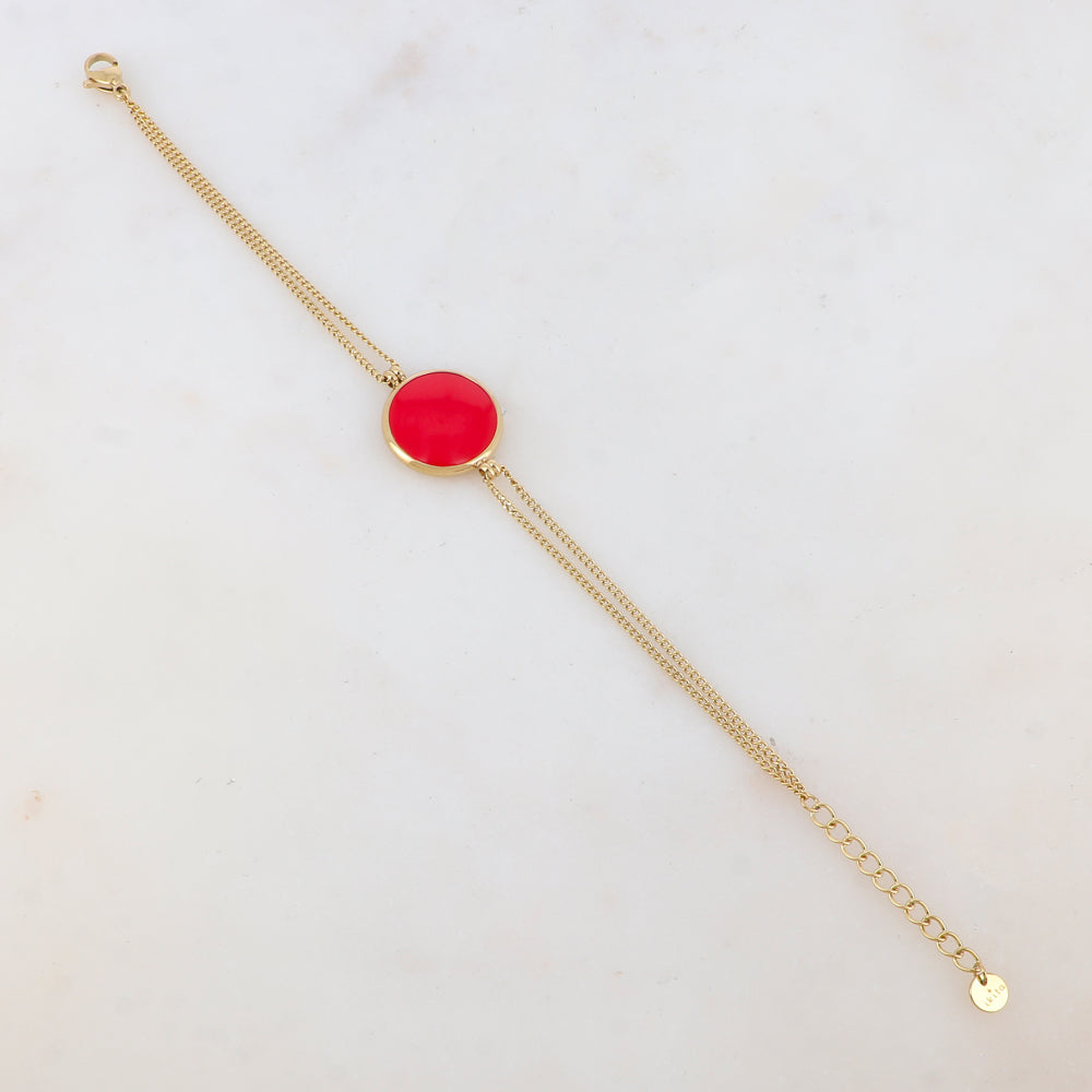 Bracelet deux rangs avec pièce ronde émaillée