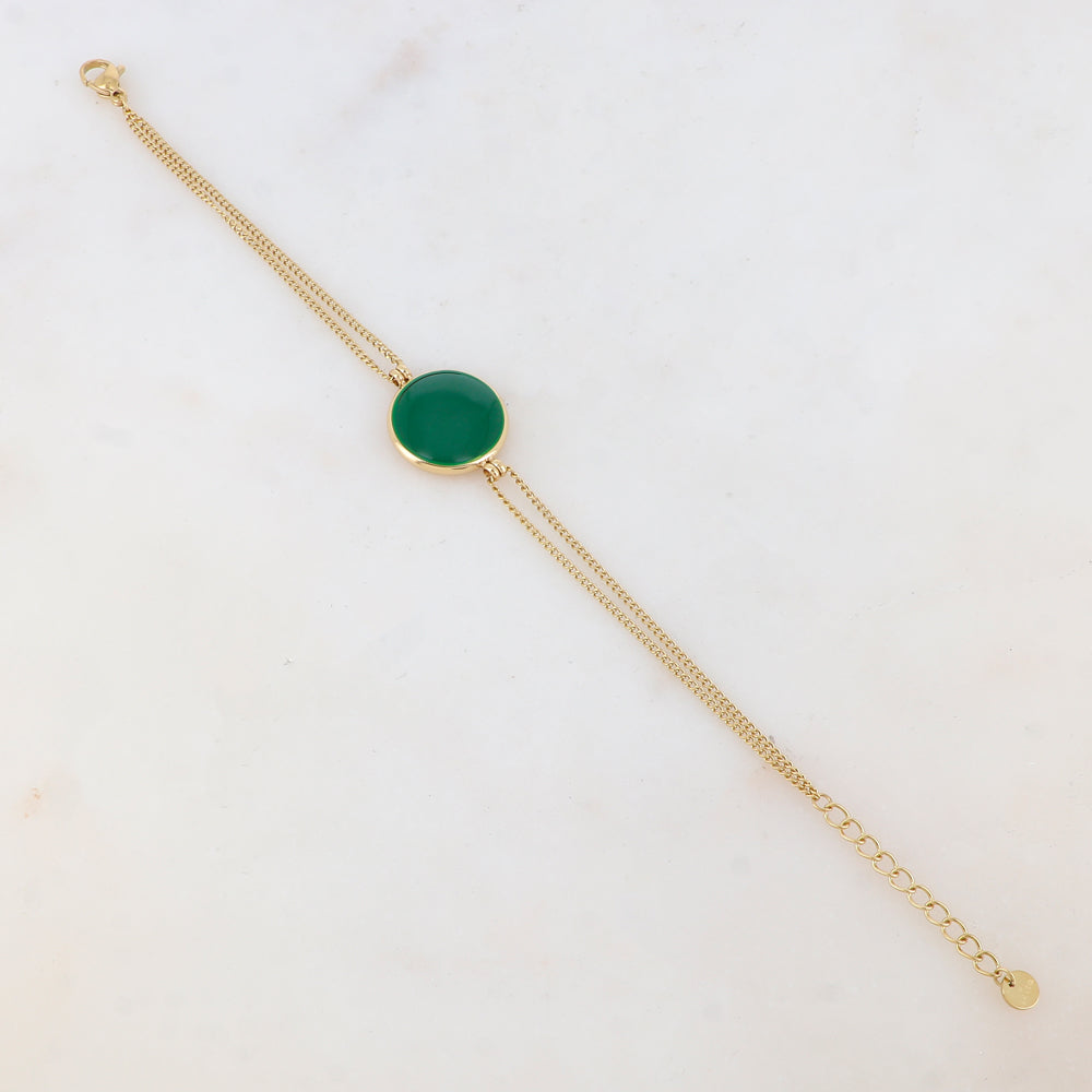 Bracelet deux rangs avec pièce ronde émaillée