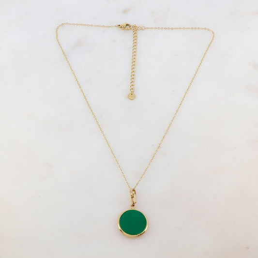 Collier avec pendentif rond émaillé vert (39+7CM)