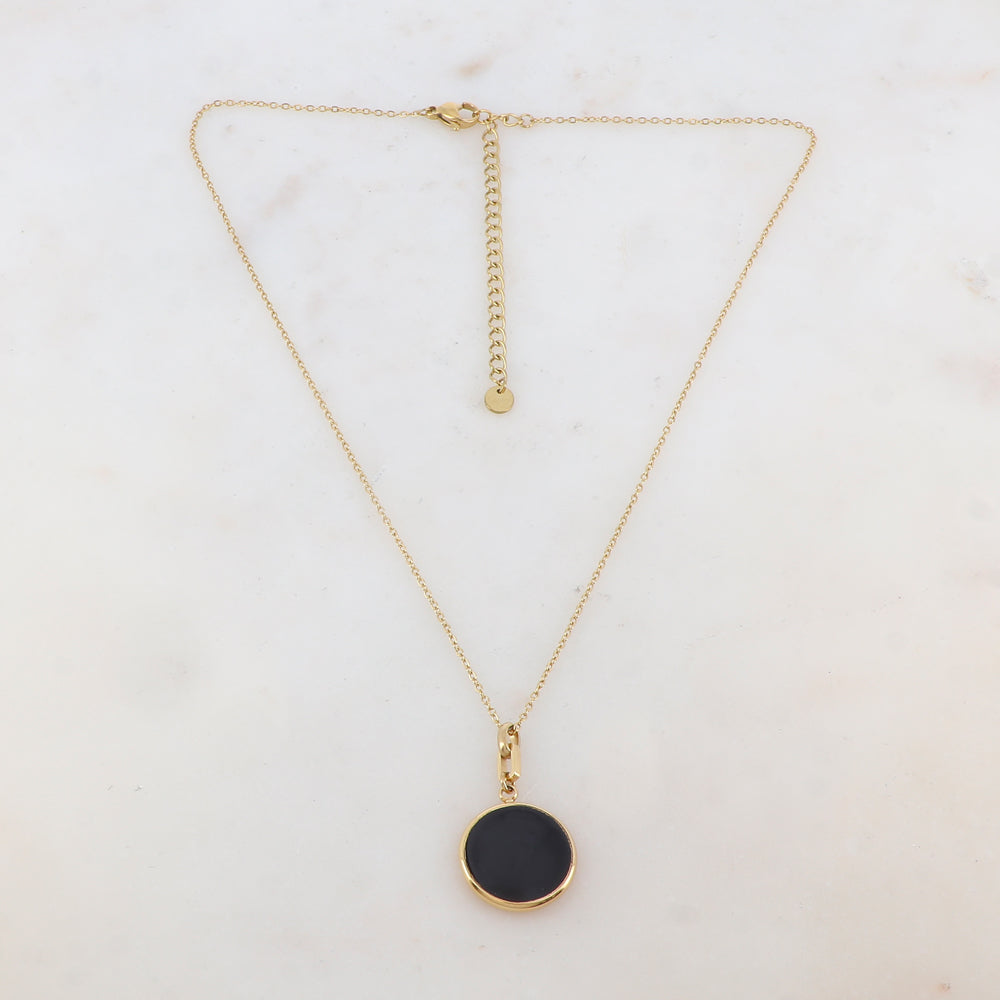 Collier avec pendentif rond émaillé noir (39+7CM)