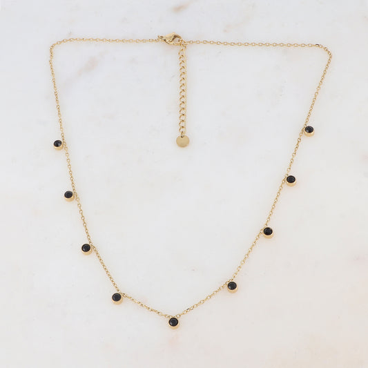Collier avec 9 strass noirs (40+5CM)