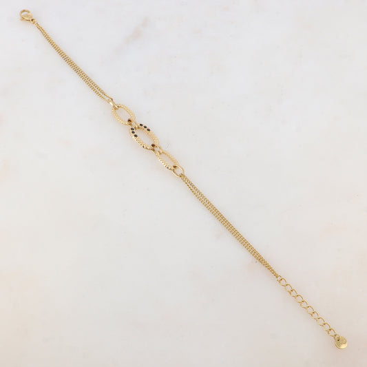 Bracelet deux rangs avec anneaux ovales et strass
