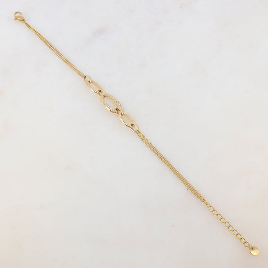 Bracelet deux rangs avec anneaux ovales et strass