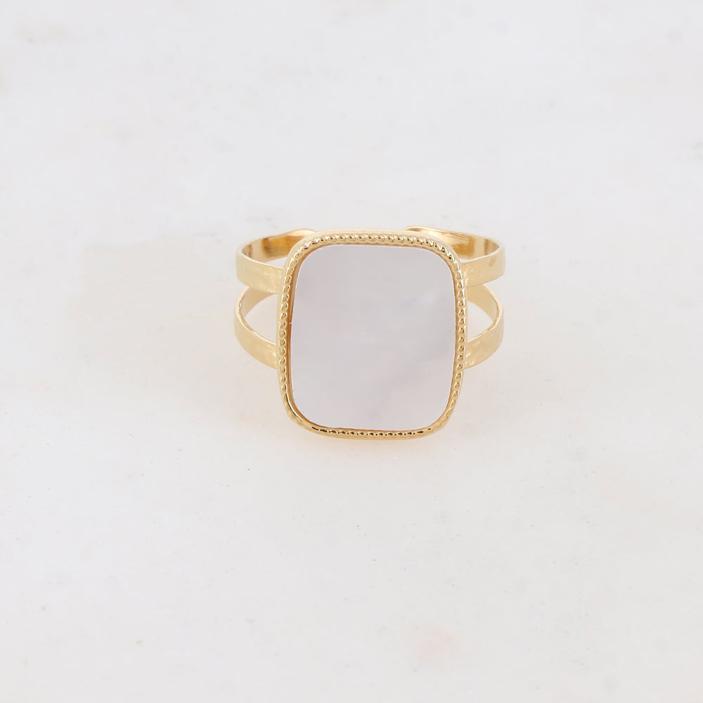 Bague 2 rangs avec pierre naturelle - Nacre blanche